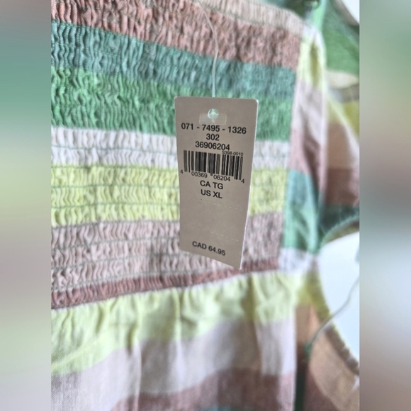 NWT! AERIE, Side Cut Out Mini Dress, Cream/Green Neutral Stripe, Size XL - Picture 7 of 7